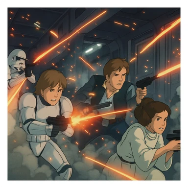 BLASTER FIRE, EVERYWHERE, SMOKE, STAR WARS, SHOOTOUT, INSIDE THE DEATH STAR , EMPIRE STRIKES BACK, RETURN OF THE JEDI sticker