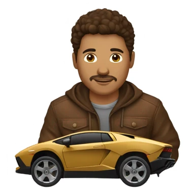 Adolecente de pelo corto y marrón y de fondo un Lamborghini sticker