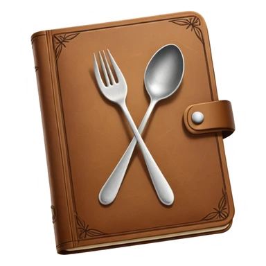 Closed cookbook with a fork and spoon symbol on the cover – collection of recipes sticker