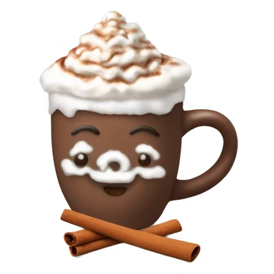 Decorated Christmas mug of hot chocolate with whipped cream and cinnamon sticker