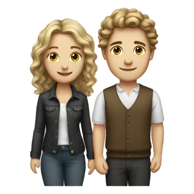 A straight couple that has wavy hair and white sticker