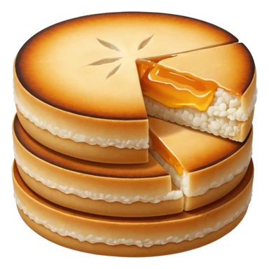 round flat rice cake, lightly toasted surface, sticker