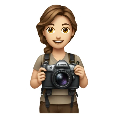 women photographer with brown hair holding a camera canon sticker