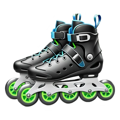 An icon showing a close-up of inline rollerblades resting on smooth asphalt in a park. The background features trees, grass, and a clear sky, with the vibrant green landscape creating a serene outdoor vibe. The skates' wheels are highlighted against the pavement. Transparent background  sticker