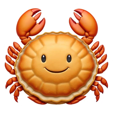 Shanghai Crab Shell Cake pastry shaped like crab shell, simplified emoji style with bold outlines and bright colors, cartoon style Xie Ke Huang specialty sticker