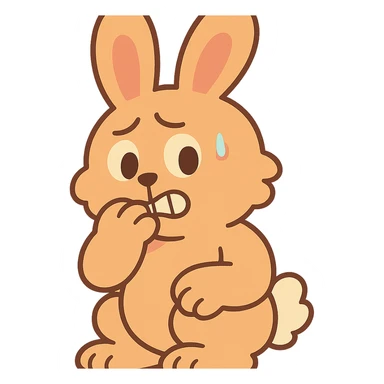 apricot bunny biting paw nervously, pastel-toon style sticker