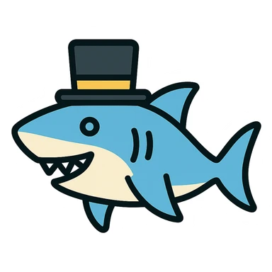 shark wearing a top hat, color icon sticker