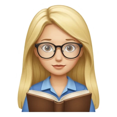 long hair blonde girl with glasses reading sticker