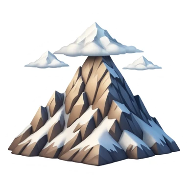 iOS-style 3D emoji: a tall mountain peak with snowy summit, steep slopes, and soft atmospheric shading, viewed from a low angle to emphasize height sticker