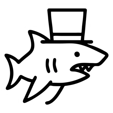 shark with a top hat, outlined icon style sticker