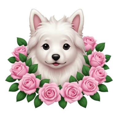 white dog laying on pink roses sticker