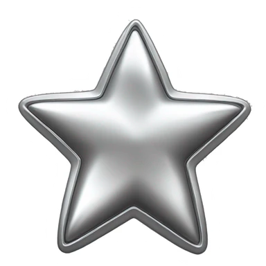 Create a silver star emoji identical to the classic gold star emoji (⭐️). It should match the same size, shape, and smooth shading, but in metallic silver. Keep the design simple and glossy, just like the original Apple star emoji. Rounded ends sticker