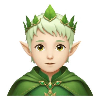 Forest Elf – elegant green-skinned elf with leaf crown and cloak, white short hair sticker