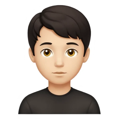 This avatar of boy has tightly curled dark hair styled upward, a rounded face with golden-brown eyes, and a neutral expression sticker