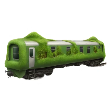 the train is overgrown with grass, moss and mushrooms

 sticker