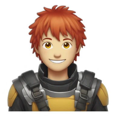 makima smiling from the manga chainsawman with red hair fringe, yellow eyes with a circle inside sticker