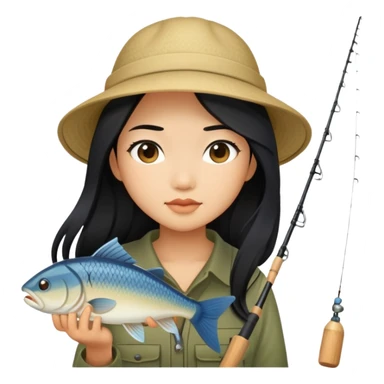 asian girl with long black hair fishing sticker