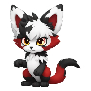 Anthro-Edgy-Cool-Dark-Black-White-Red-Contrast-Colors-Fantasy-Fur-Sona-Chibi-Shiny-Fakémon-Hybrid full body sticker