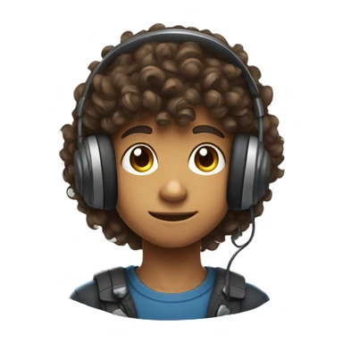 a boy of 12 years old with curly hair and brown eye who wears a gaming headset sticker