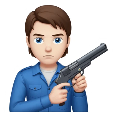 guy w medium long brown hair and blue eyes shooting himself sticker