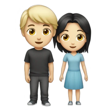 Asian black haired boy with Caucasian blond girl sticker