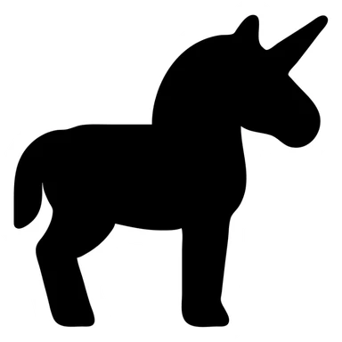 A unicorn in a black filled icon style, with a horn. sticker