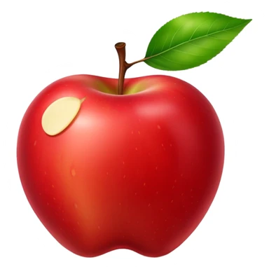 The image shows a bright red, glossy, and plump apple that looks fresh and delicious. A large bite has been taken out of the right side, revealing the juicy. At the top of the apple, the stem is still attached along with a fresh green leaf, adding a natural and lively touch. The pure white background makes the vibrant red color and the round shape of the apple stand out even more. sticker