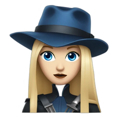 beautiful vampire spy woman with long blonde hair and blonde straight bangs and blue eyes wielding knives serious expression sticker