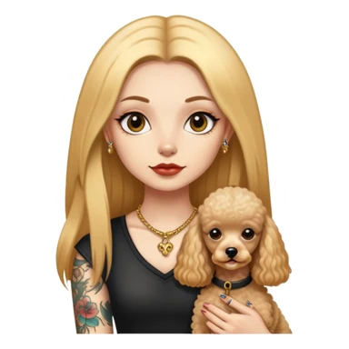 a  girl with glod  straight long hair and tattoos and (two) miniature poodles sticker