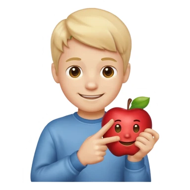 a boy pointing down at his toy, simple and clear, apple style emoji sticker