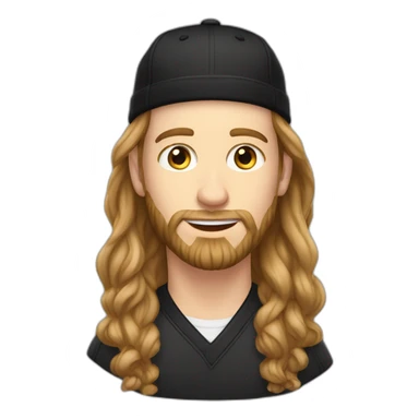 young white man with long hair, a black cap and a brown beard. he wears earrings sticker