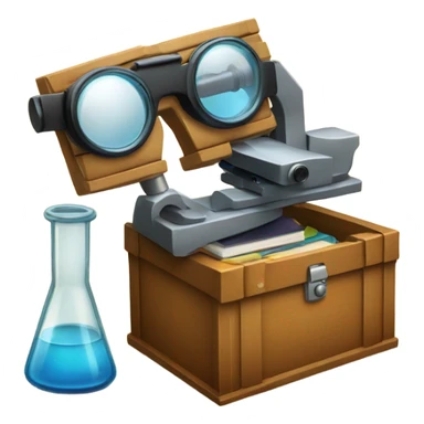 toolbox for scientist with a book, glasses, microscope sticker