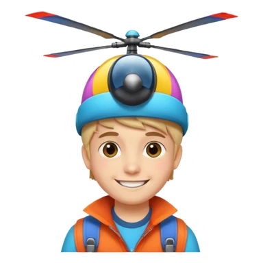 Boy wear colorful Spinning Helicopter hat sticker
