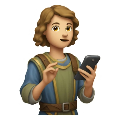 young tourist taking pictures with his cell phone of medieval fresco sticker