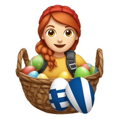 Greek Female winter mountaineer red hair white skin climbing with Greek Flag and Easter eggs basket sticker