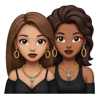 Boujy baddie best friends, trendy heavy makeup both dark hair one light skinned and one mocha brown pretty hair both wearing black and earrings and necklace one mocha brown skin better ones please  sticker