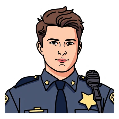 Realistic portrait of Nathan Fillion as John Nolan from The Rookie, detailed police officer with short hair and uniform sticker