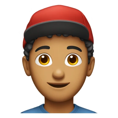 a young man with a red hat sticker