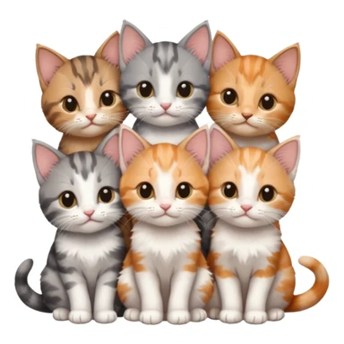 6 tiny kittens cuddling together all various different natural colours including grey and white, ginger and white, calico, grey, and brown tabby and white sticker