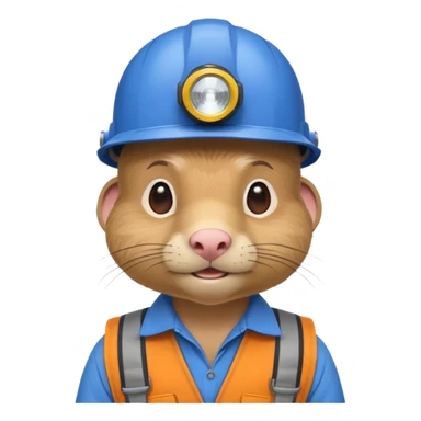 a mole rat, blue helmet, headlamp, worker cloth sticker