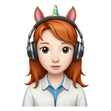 headphone wearing unicorn with dark ginger hair sticker