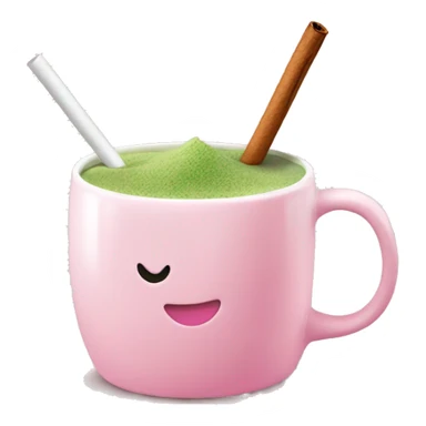 pink matcha in a white mug with cinnamon and a straw sticker