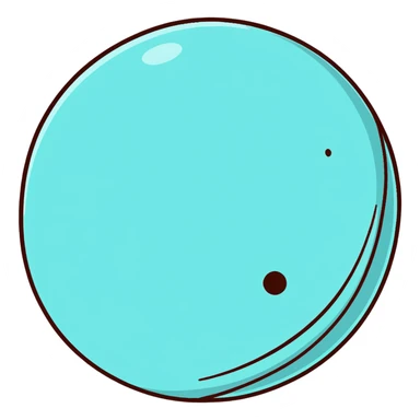 Uranus planet with pale cyan surface, tilted rings, and a friendly face sticker