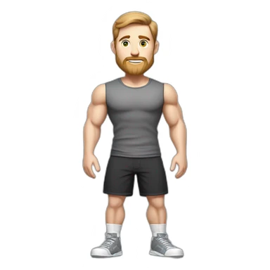 Full height Pale skinned muscular man With Realistic eyes and mouth, light brown hair and stubble In dark gray sleeveless mike, black oversize sports shorts, watch and white sneakers. sticker
