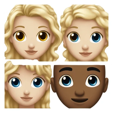 girl with straight blonde hair and blue eyes kissing mixed boy with curly brown hair and brown eyes  sticker