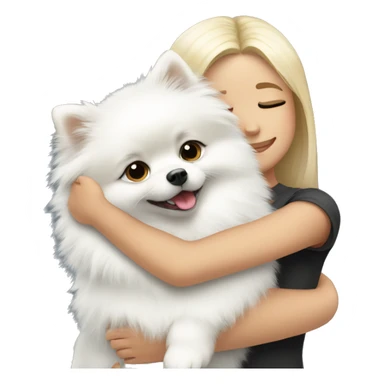 girl hug white Pomeranian sticker