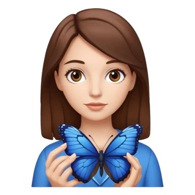 Cabelos de cor morro uma mulher branca com uma borboleta na cor azul escuro sua mão sticker