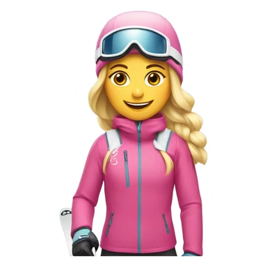 Skier girl with blonde hair and pink gear show skis and legs  sticker