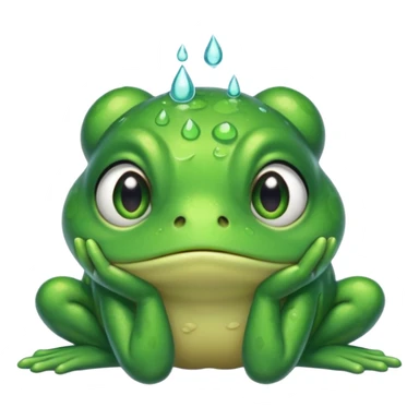  قورباغه ای که‌ ناراحته و دستش رو سرشه و اشکش در اومده و گوگولی ایستاده sticker