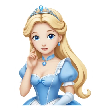 Cinematic Elegant Cinderella Portrait Emoji, Graceful and poised in her classic maid attire, golden locks cascading softly, bright blue eyes full of hope, a gentle glow of kindness and determination, delicate and humble yet undeniably beautiful, evoking the moment before her magical transformation, pure enchantment in her gaze! sticker